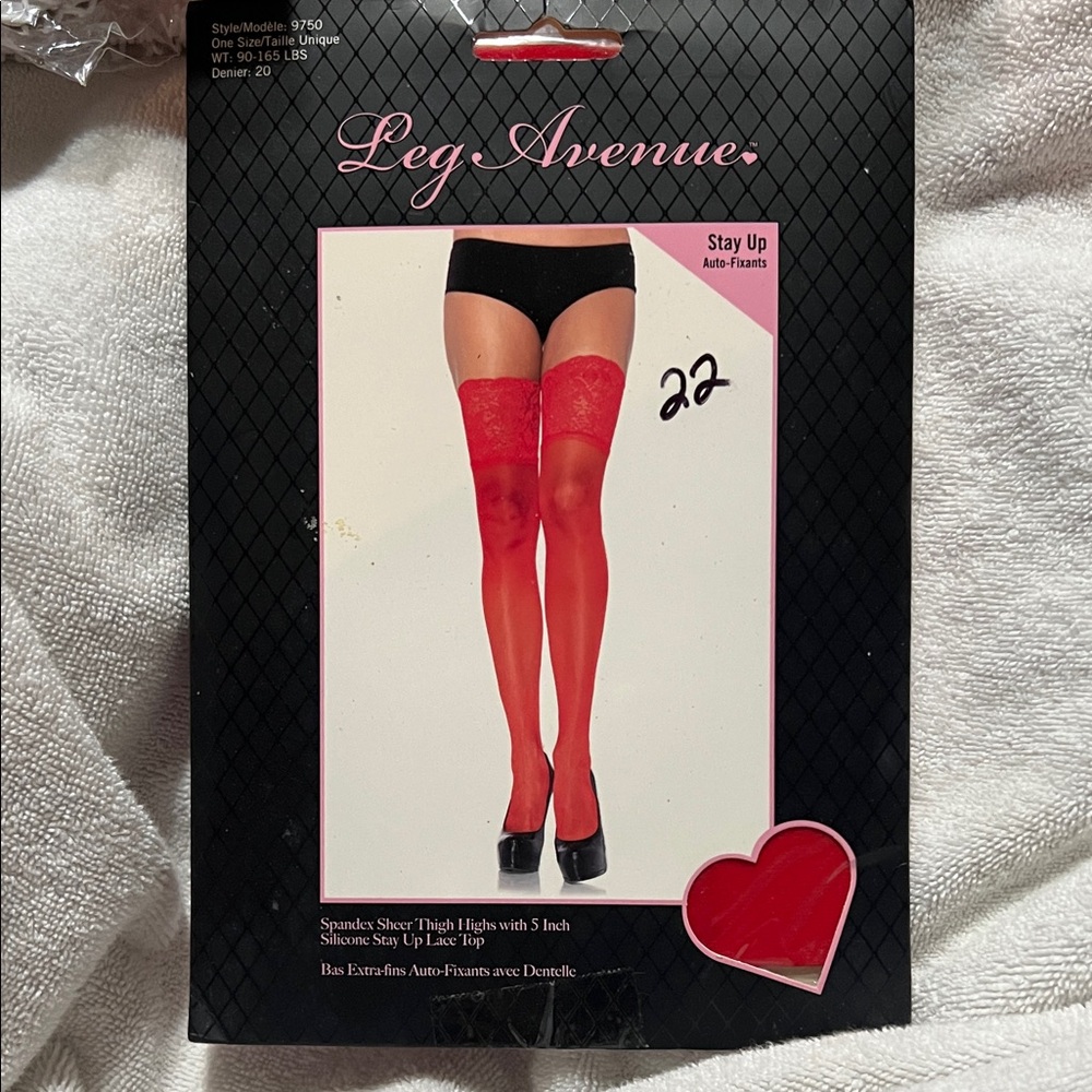 Leg Avenue Stay Up Red 5 Inch Lace-Top Sheer Thigh High Stockings